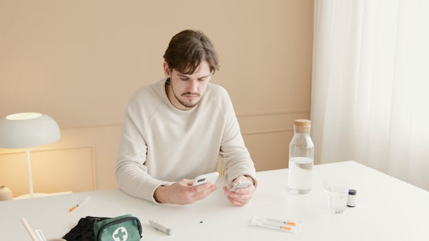 Man measuring his ketone levels with a blood monitor